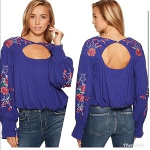 Free People Lita Embroidered Bell Sleeve Top